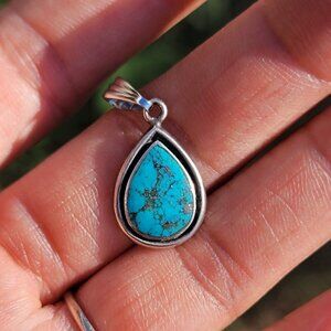 Absolutely stunning vintage 925 sterling silver morenci pyrite turquoise teardro